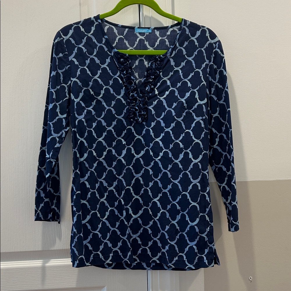J. McLaughlin Navy Patterned Top